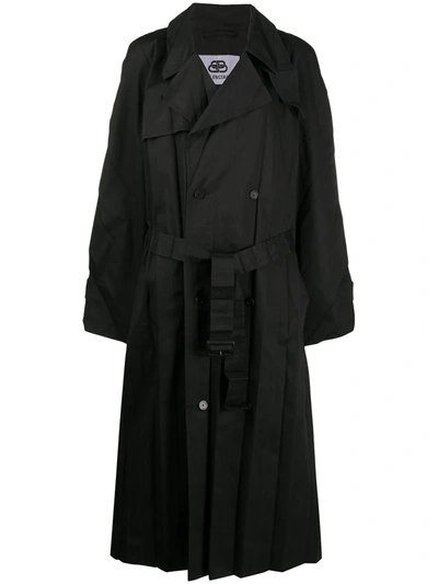 Balenciaga Pleated Gabardine Trench Coat In Black