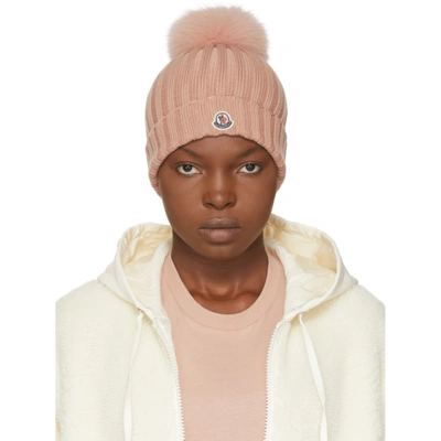 Moncler Pom Pom Wool Beanie In 535 Pink