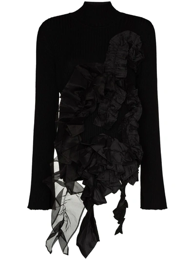 Marques' Almeida Ruffle-detail Ribbed Turtleneck In Black