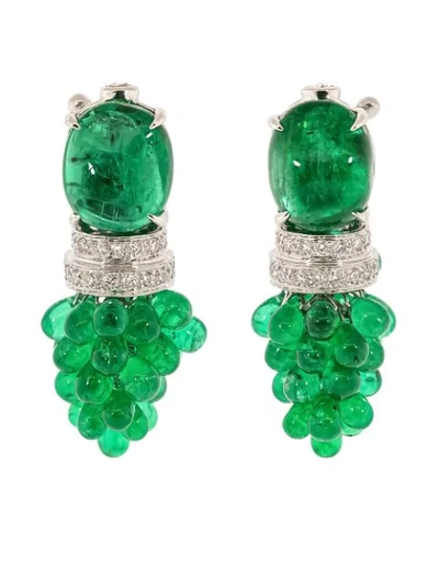 Saboo Fine Jewels 18kt White Gold Emerald Diamond Earrings In Whtgld