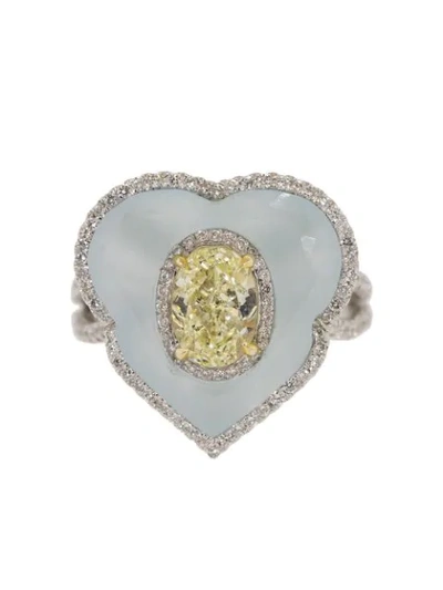 Saboo Fine Jewels 18kt White Gold Diamond Aquamarine Saboo Ring In Whtgld