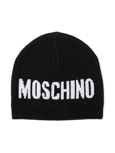 Moschino Babies' Logo-jacquard Beanie Hat In Black
