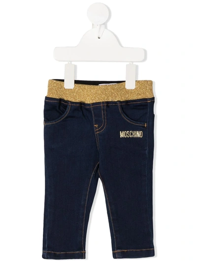 Moschino Babies' Tiger Bear-patch Jeans In Blue