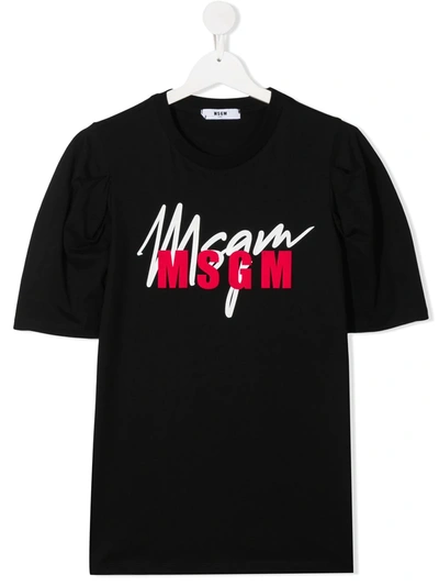 Msgm Teen Logo Print T-shirt In Black