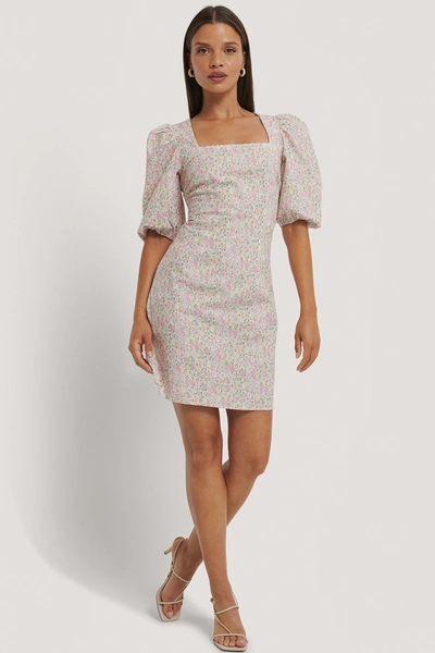 Kae Sutherland X Na-kd Square Neck Puff Sleeve Mini Dress - Multicolor In Pink Floral