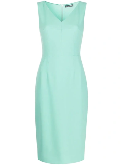 Dolce & Gabbana V-neck Sleeveless Sheath Dress In Aquamarine