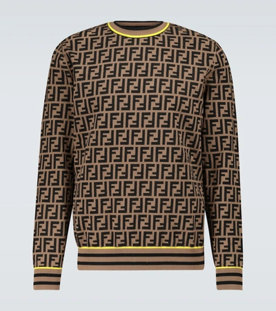 Fendi Ff Crewneck Knitted Sweater In Brown