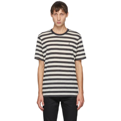 Saint Laurent Ysl-embroidered Striped Wool T-shirt In White