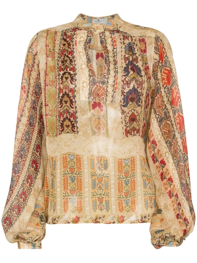 Etro Floral-print Silk-crepon Blouse In Beige
