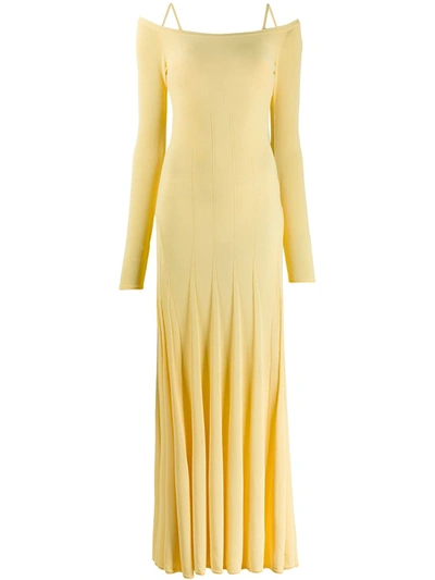 Jacquemus Valensole Off-the-shoulder Pleated Stretch-knit Maxi Dress In Yellow