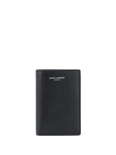 Saint Laurent Paris Credit Card Wallet In Grain De Poudre Embossed Leather In Black