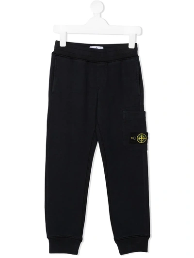 Stone Island Teen Logo Patch Trousers In Blue