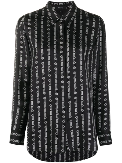 Theory Chain Print Long-sleeved Shirt In Black