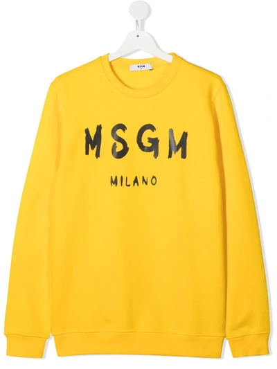 Msgm Teen Logo Print Sweatshirt In Yellow