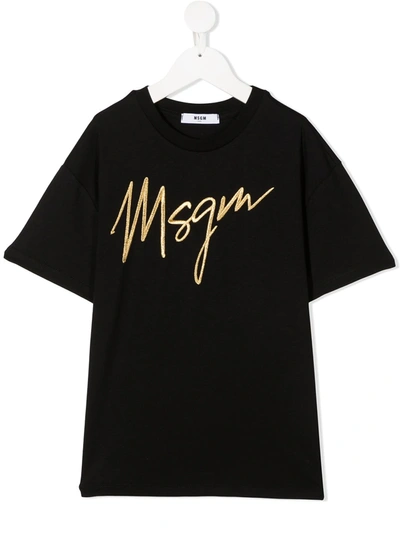 Msgm Kids' Logo Print T-shirt In Black