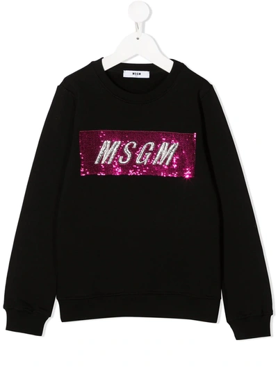 Msgm Kids' Sequin Logo Sweatshirt In Black
