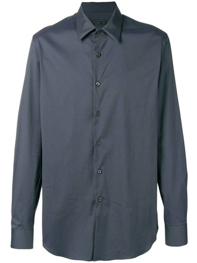 Prada Classic Collar Plain Shirt In Fumo