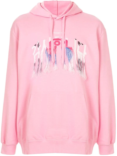 Doublet Thank You Fringe Embroidered Hoodie In Pink
