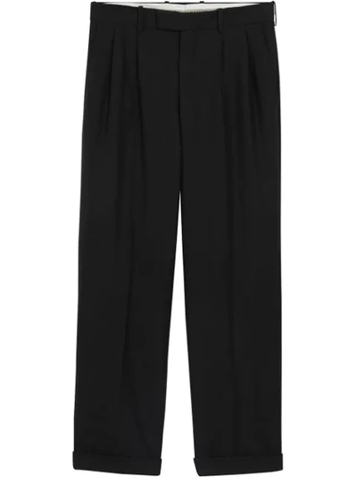 Burberry Wide-leg Wool Mohair Tailored Trousers In Black