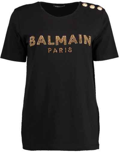 Balmain Embroidered Logo T-shirt In Noir