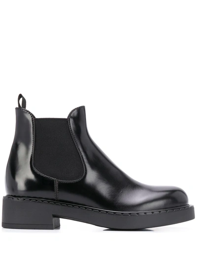 Prada Glossed-leather Chelsea Boots In Schwarz