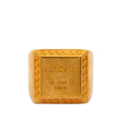 Versace Logo Signet Ring In Gold