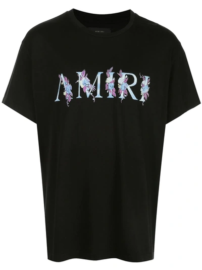 Amiri Floral Logo Print Cotton Jersey T-shirt In Black