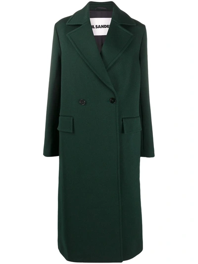 Jil Sander Double-breasted Tailored Coat In Green