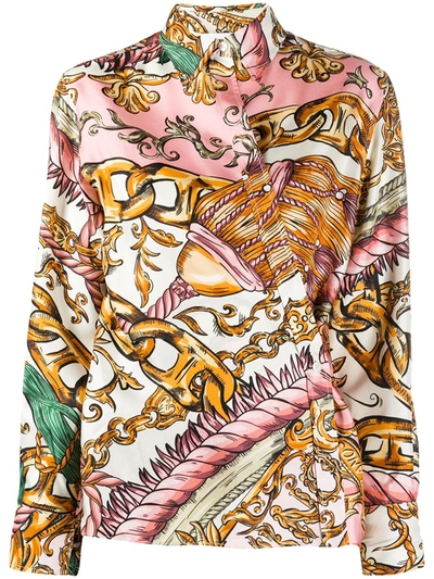 Moschino Chain-print Silk Shirt In Pink