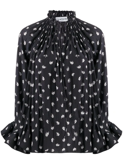 Lanvin Printed Frill Sleeve Blouse In Black,white