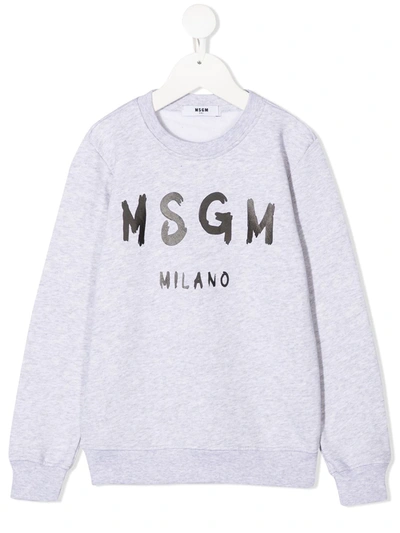Msgm Teen Logo Print Sweatshirt In Grey