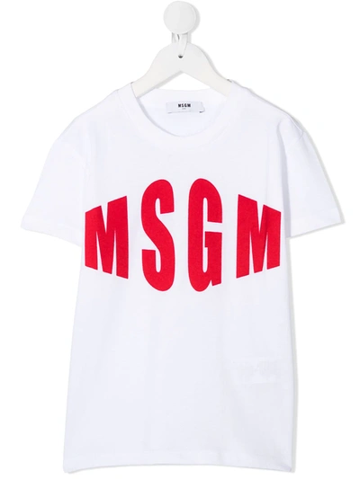 Msgm Kids' Short Sleeve Printed Logo T-shirt In White