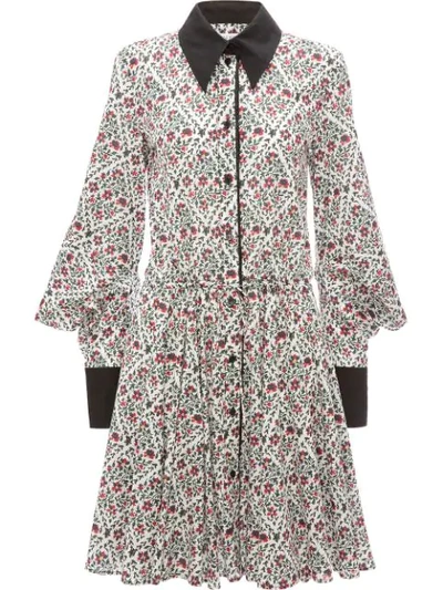 Jw Anderson Paneled Floral-print Cotton-poplin Mini Shirt Dress In Green