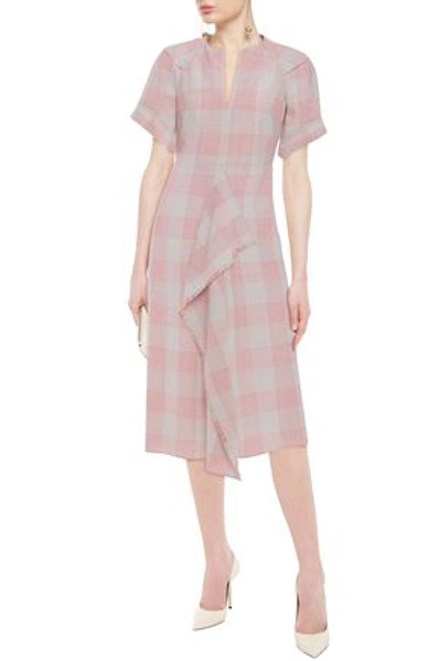 Roland Mouret Draped Checked Wool And Mohair-blend Midi Dress In Neutral