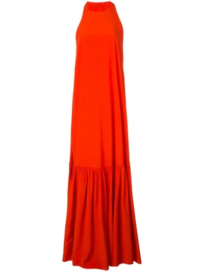 Tibi Gathered Silk Crepe De Chine Maxi Dress In Orange