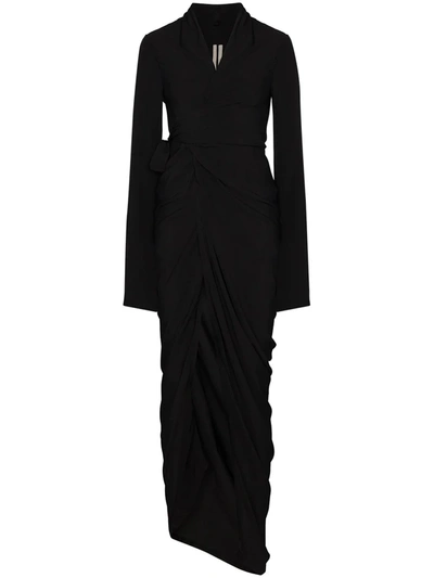 Rick Owens Black Draped Wrap Front Maxi Dress