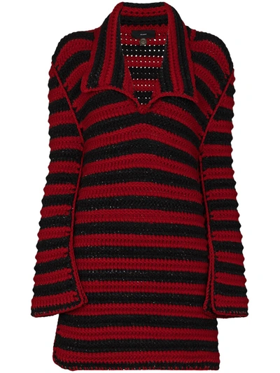 Alanui Red Striped Crochet Wool Jumper