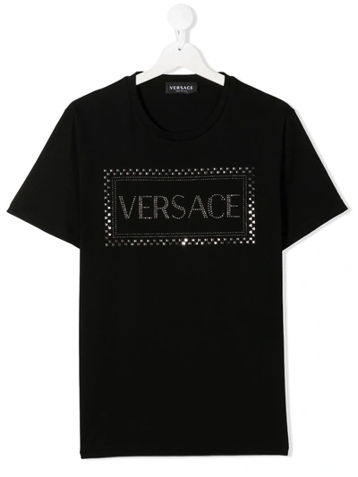 Young Versace Kids' Embellished Logo T-shirt In Black