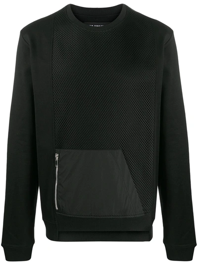 Les Hommes Mesh Panel Asymmetric Sweatshirt In Black