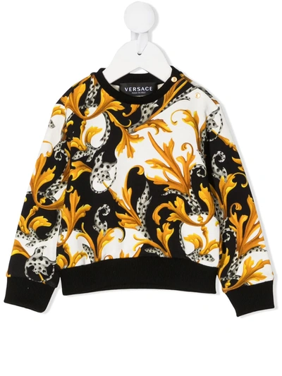 Young Versace Babies' Long Sleeve Baroque Print Jumper In Gold