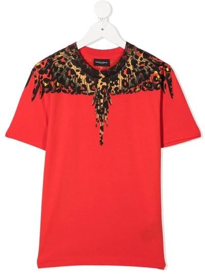 Marcelo Burlon County Of Milan Kids' Leopard Wings Print Jersey T-shirt In Red