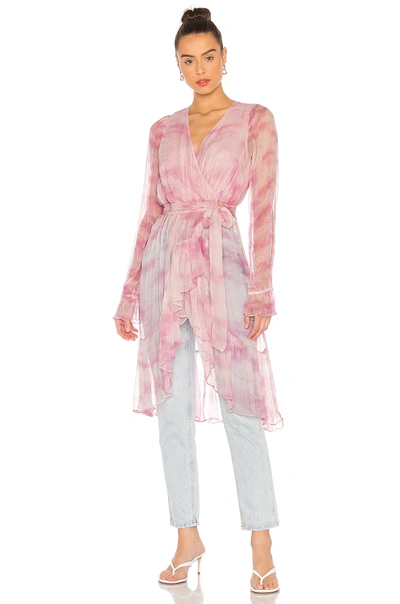 Lpa Ruffle Duster With Peasant Sleeve In Rose Tie Dye