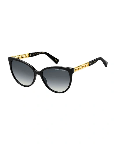 Marc Jacobs Round Gradient Sunglasses W/ Curb Chain Arms In Dark Havana