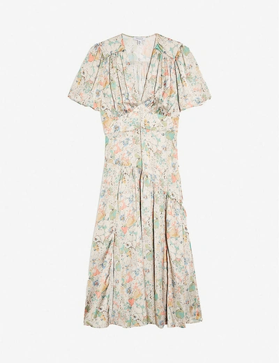 Topshop Willow Floral Angel Sleeve Satin Midi Dress In Multi