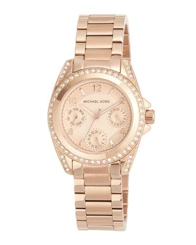 Michael Michael Kors 33mm Mini Blair Glitz Chronograph Bracelet Watch, Rose Gold In Pink