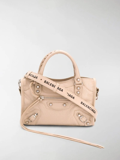 Balenciaga Light Pink Classic Mini City Logo Strap Bag In Neutrals