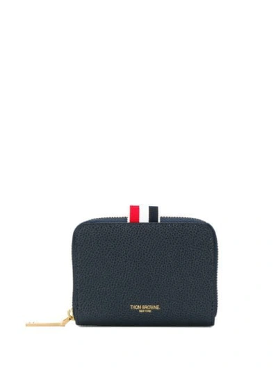 Thom Browne Black Leather Wallet In Blue