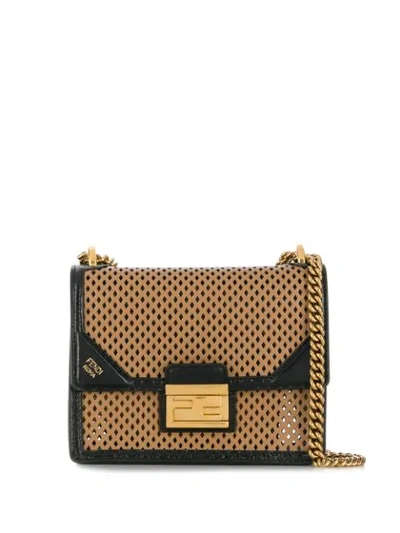 Fendi Kan U Brown/black Leather Shoulder Bag In Neutrals