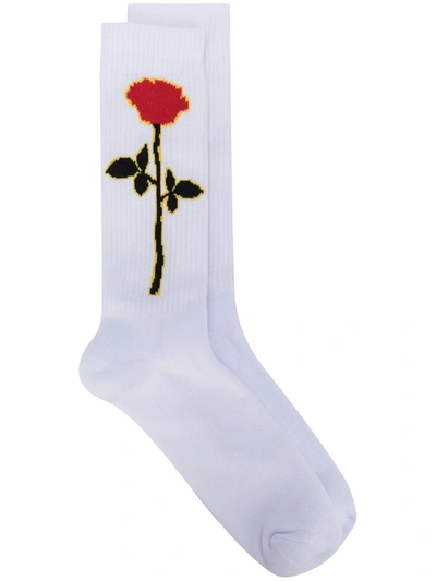 Palm Angels Rose Socks In White Cotton