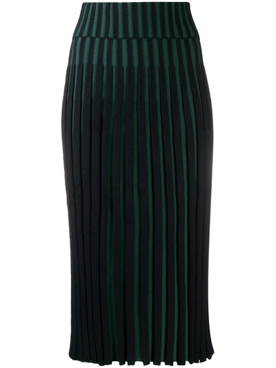 Kenzo Green & Black Pleated Midi Skirt